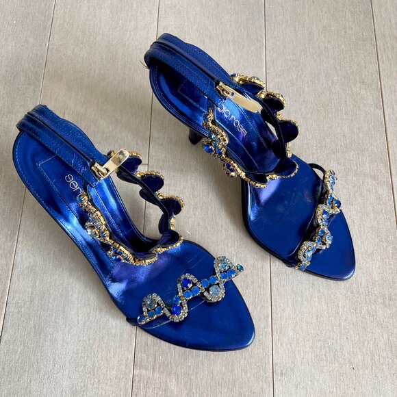 Sergio Rossi Rhinestone Metallic Blue Heels - Picture 9 of 10